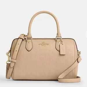 Coach Rowan Satchel Signature Logo Pebble Leather In Cream